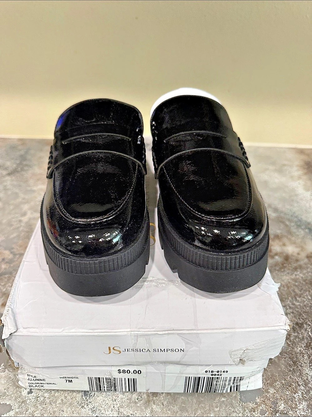 Jessica Simpson JJUNNE Black Patent Platform Loafers US 7M
